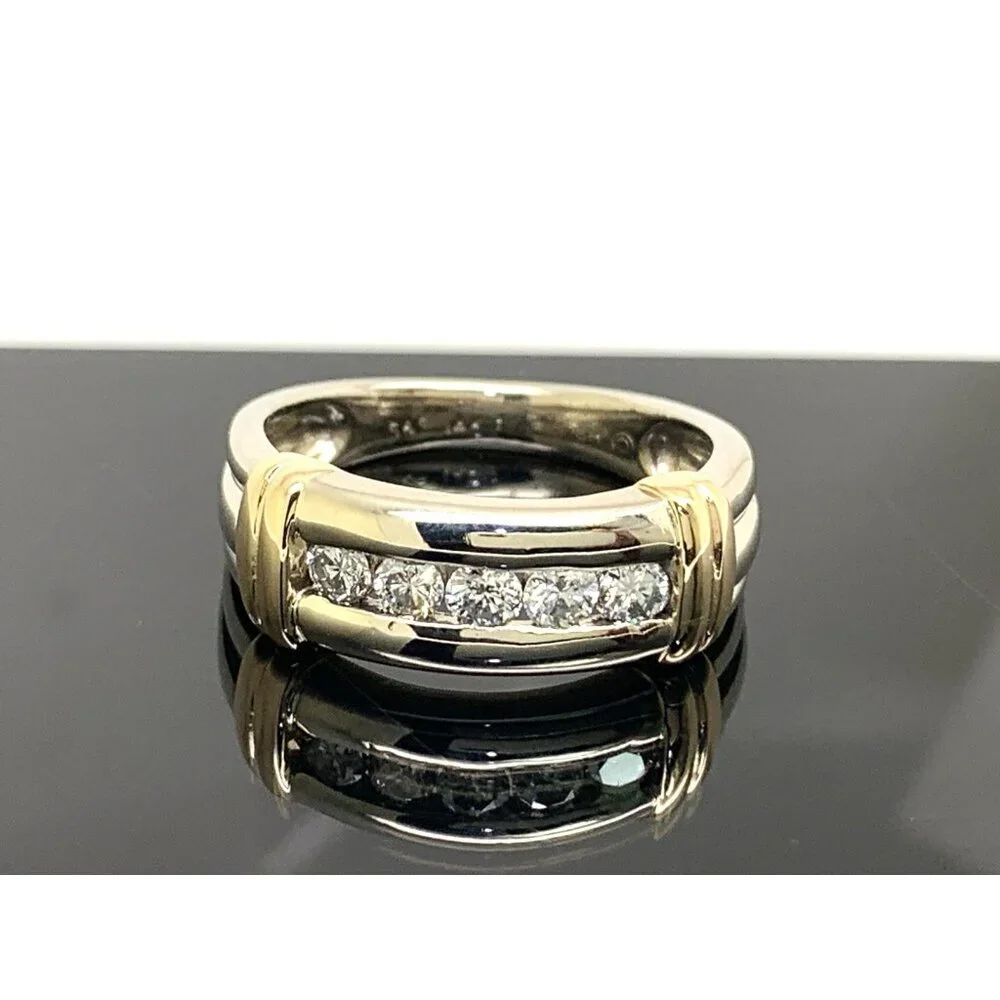 Wedding Band Two Tone 14k Gold Diamond 0.50ctw Ring Estate Jewelry Size 9.25